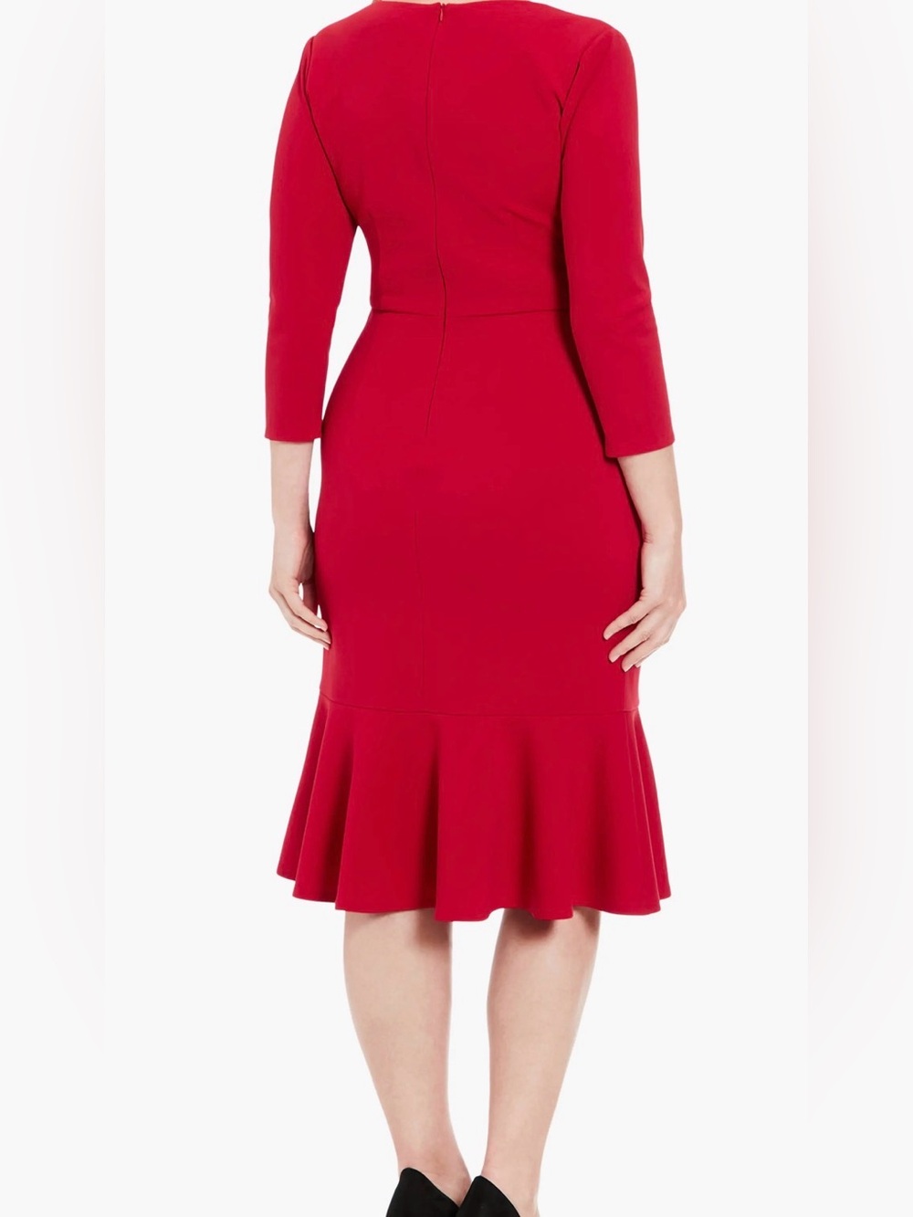 NWT-Women's V-Neck Dress - Flounce Hem, Twist Waist, Elegant Office & Event Wear - Picture 6 of 10